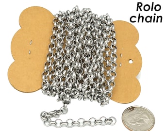 10 Feet Bulk Rolo Chain Stainless Steel Wholesale by Yard Meter Silver Gold Rolo Link Chain for Jewelry Making
