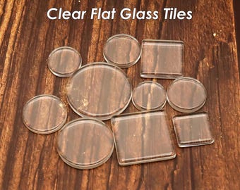 Clear Glass Tile Pendant, 2 Sides Flat Glass Cabochon 10 12 14 16 18 20 25 30mm Square Circle Round Glass for Jewelry Making