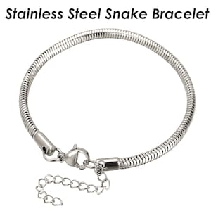 May include: A silver snake chain bracelet with a lobster clasp closure.