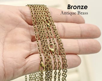 Bronze Necklace 18 24 30 Inch, Bronze Chain Necklace for Women, Cable Link Chain Rolo Necklace, Antique Brass Chain for Jewelry Making