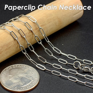 Stainless Steel Paperclip Necklace for Women Men, Paper Clip Chain Gold Silver, Rectangle Link Paperclip Necklace Chain for Jewelry Making