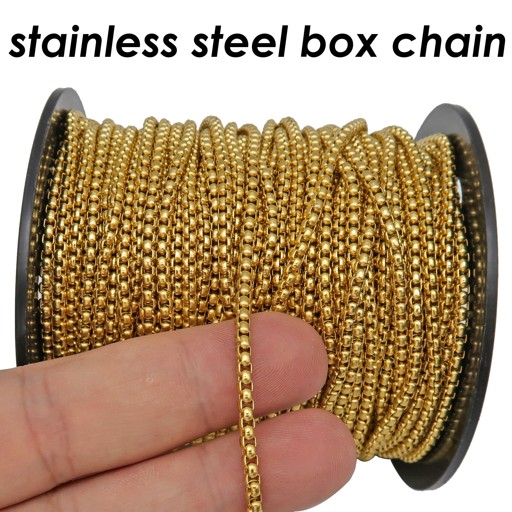 10 Feet X Round Box Chain Gold Silver Black, Stainless Steel Box Chain ...