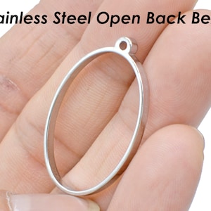 Open Back Bezel Pendant Stainless Steel, Oval Pendant Bezel