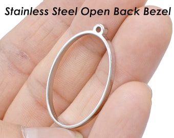 Open Back Bezel Pendant Stainless Steel Geometric Pendant, Oval