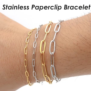 Bracciale in acciaio inossidabile con graffetta, oro e argento, bracciale a catena con maglie a graffetta impilabili per donne o uomini, regalo per lei e lui