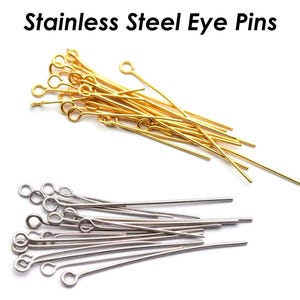 100 x Eye Pins 15/20/25/30/40/50 Eye Pins Stainless Steel EyePins 22 Gauge for Jewelry Making, Bulk Wholesale Beading Findings