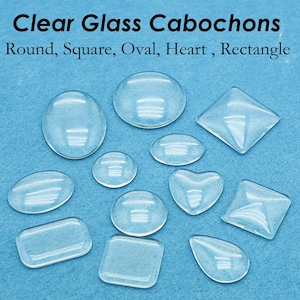 Cabochon in vetro trasparente con retro piatto - Rotondo, Cerchio, Quadrato, Ovale, Cuore, Rettangolo, Perline di vetro, Copertura in vetro, Cupola in vetro per la creazione di gioielli