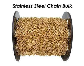 30 Feet Stainless Steel Chain for Jewelry Making, Wholesale Bulk Chain by Length, Silver Black Gold Chain 1.5mm 2mm 3mm