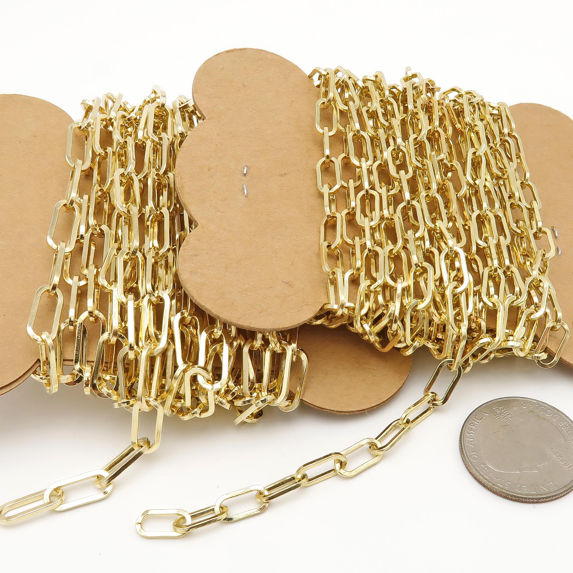 10 Feet - Paper Clip Chain Bulk by Foot, Rectangle Link Chain - Gold ...