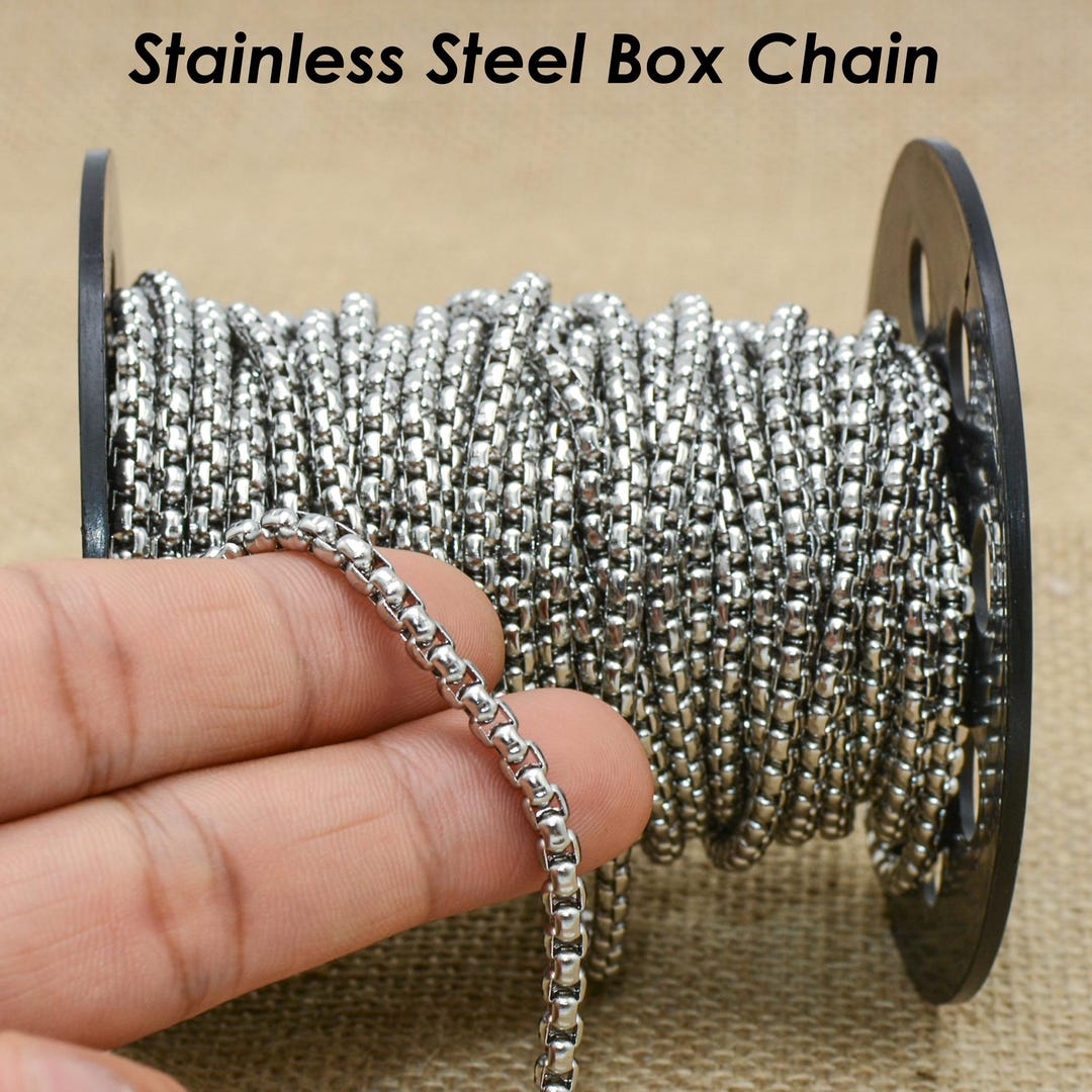 10 Feet X Round Box Chain Gold Silver Black, Stainless Steel Box Chain ...