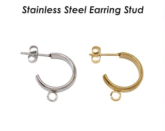 Stainless Steel Earring Stud, C Shape Earring Hoop Gold Silver