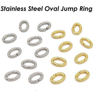 100 pezzi anelli di congiunzione ovali oro argento, anelli di congiunzione in acciaio inossidabile ovali e rotondi, componenti per gioielli all&#39;ingrosso per la creazione di gioielli