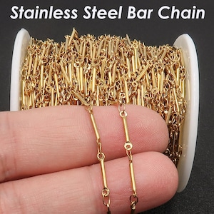 Dainty Bar Chain Stainless Steel Chain Bulk by Foot Lenght Roll, Bar Link Chain Gold Silver, Delicate Chain for Jewelry Making