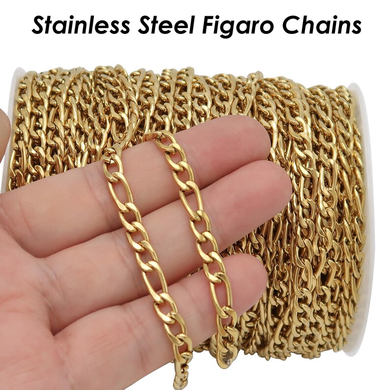 10 Feet X Figaro Chain Stainless Steel Figaro Link Chain Gold Silver