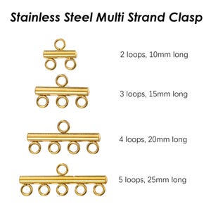 May include: Four gold-toned stainless steel multi-strand clasps with varying numbers of loops. The clasps are 10mm, 15mm, 20mm, and 25mm long.