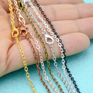 10 x Collar de cadena de plata, bronce, cobre, bronce y negro para mujer, collar de cadena de eslabones tipo cable, cadena de collar para hacer joyas