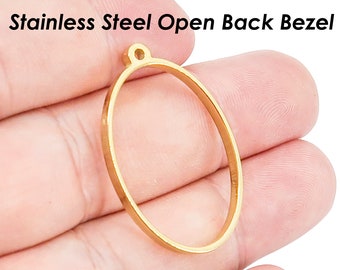 Open Back Bezel Pendant Stainless Steel Geometric Pendant, Oval Pendant Bezel Setting for Resin Polymer Enamel Pendant Jewelry Making