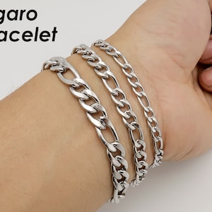 Stainless Steel Figaro Necklace Silver Gold, Wholesale Figaro Link Chain Bracelet for Men or Women