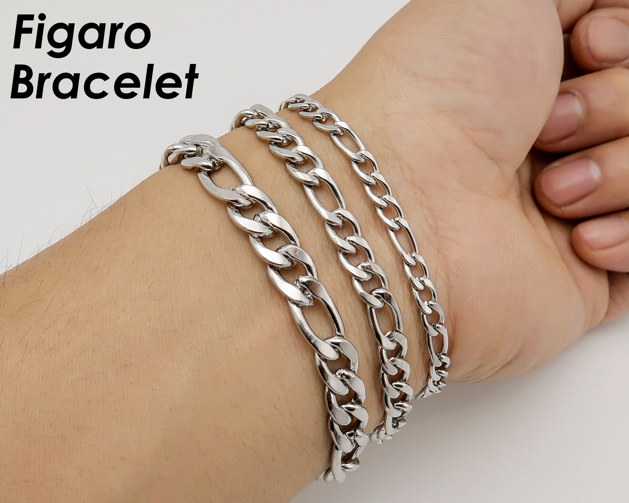 アクセサリー Mexican Silver Figaro chain Bracelet 925 Sterling Silver Vintage Mexico Figaro Link Bracelet 7 3