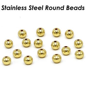 100 x Stainless Steel Round Spacer Beads Gold Plated, 2mm 3mm 4mm 5mm 6mm 8mm 10mm Polished Solid Smooth Seamless Beads for Jewelry Making