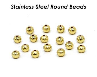 100 x Stainless Steel Round Spacer Beads Gold Plated, 2mm 3mm 4mm 5mm 6mm 8mm 10mm Polished Solid Smooth Seamless Beads for Jewelry Making