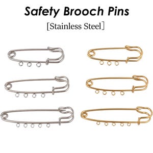 10 Safety Pin Brooch Holders, Stainless Steel Brooch Pins with Multiple Holes for Charms