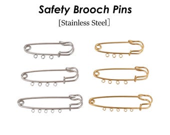 10 Safety Pin Brooch Holders, Stainless Steel Brooch Pins with Multiple Holes for Charms