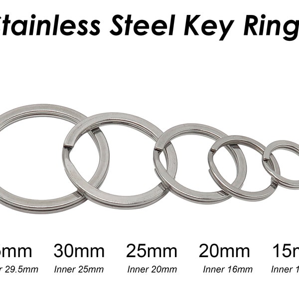 Stainless Steel Key Ring 15/20/25/30/35mm, Muscly Round Keyring Bulk Wholesale, Silver Tone Flat Split Rings for Key Chain Making