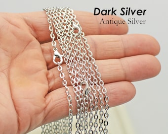Antieke zilveren ketting, antieke zilveren ketting kettingen voor vrouwen, gerhodineerde ketting Rolo-ketting met schakels