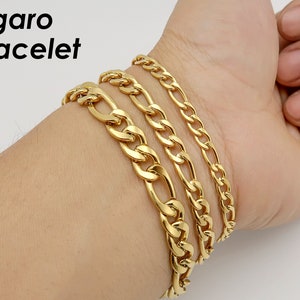 Figaro Necklace Silver Gold, Wholesale Stainless Steel Figaro Link Chain Bracelet for Women or Men
