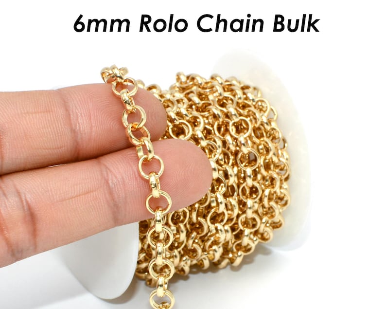 10 Feet X 6mm Rolo Chain Gold Silver Bronze Copper Rolo Link Chain for