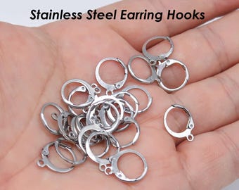 50 x Stainless Steel Ear Hooks Gold Silver Leverback Ear Wires, Lever Back Earring Hooks, Hypoallergenic Earring Wires for Jewelry Making
