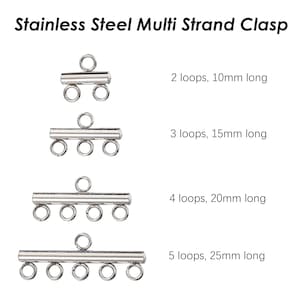May include: Four stainless steel multi-strand clasps with varying numbers of loops. The clasps are 10mm, 15mm, 20mm, and 25mm long.