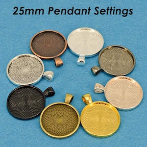 25mm Round Pendant Tray Pendant Blanks, 1 inch Round Bezel Cup, Cabochon Setting - Silver  Bronze Copper Gold Gunmetal Black