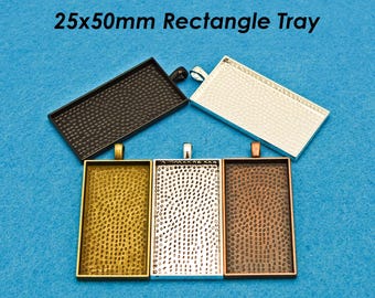 Bandeja rectangular para colgante de 25 x 50 mm, engaste de 1 x 2 pulgadas para colgante con cabujón de vidrio, base rectangular para colgante para la fabricación de joyas.