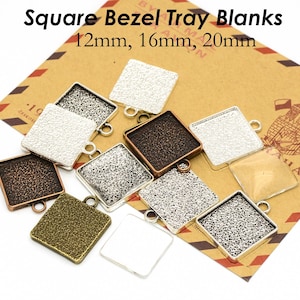 Square Bezel Setting 12mm 16mm 20mm Square Pendant Tray Blanks for Glass Cabochon Epoxy Resin for Necklace Earrings Bracelets