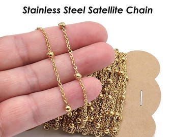 Cadena de acero inoxidable con cuentas doradas y plateadas, cadena satélite con cuentas grandes, cadena de bolas, cadena de cuentas para la fabricación de joyas.