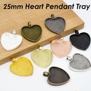 Herz Lünette Anhänger Rohling, 25 mm Herz Anhänger Tablett Silber Gold Bronze Schwarz, Herz Cabochon-Einstellung, personalisierte Schmuckherstellung