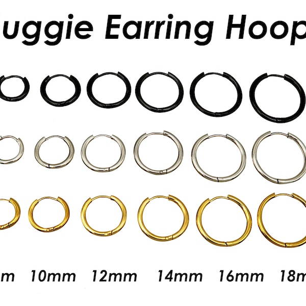 Stainless Steel Huggie Hoop Earrings for Women Men, Surgical Steel Sleeper Earring Hoops Gold Silver Black Hypoallergenic Hooks