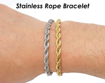 5mm Rope Bracelet Stainless Steel Rope Bracelet Gold Silver, Rope Chain Bracelet for Men Woemn, Stackable Bracelet, Gift for Him or Her
