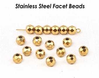 20 x Faceted Beads Stainless Steel Spacer Beads Gold Silver Sparkle Beads Jewelry Making