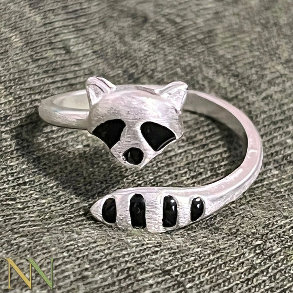 Entzückender Waschbär Ring. Verstellbarer süßer Tierring, Spirit Ring Geschenk zum Geburtstag, Weihnachten, Geschenke für Sie, Frauen, Mama, Jubiläumsgeschenke