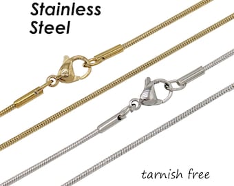 Snake Necklace Gold Silver, Stainless Steel Snake Necklaces for Women or Men, Tarnish Free Stainless Steel Snake Chain Necklace