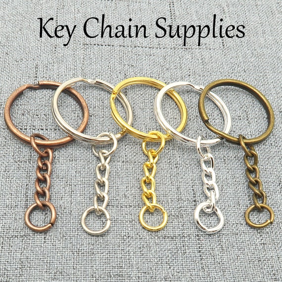 NeoVogue Wholesale Split Key Ring Keychains in Gold Silver Steel Bronze Copper, Round Keyring with Chain Jump Rings for Jewelry Making