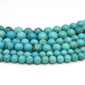 Natural Blue Turquoise Beads Smooth Round 4mm 6mm 8mm 10mm 12mm Genuine Turquoise Gemstone Loose Beads for Bracelets Jewelry Making