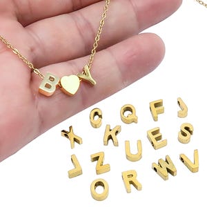 Contas de alfabeto, pingentes de letras douradas e prateadas, contas de letras iniciais em aço inoxidável, pingentes de alfabeto, contas espaçadoras ABC para joias personalizadas