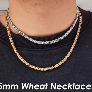 5mm Wheat Chain Necklace Gold Silver, Stainless Steel Wheat Necklace Wheat Bracelet for Men Women