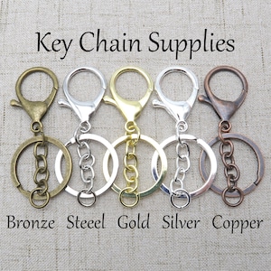 Key Chain Keyring, Big Lobster Clasp Hook + Chain + Key Ring + Jump rings Bronze Gold Copper Silver Gold Keychain Supplies