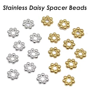 50 x perline di margherita, perline distanziatrici in acciaio inossidabile oro argento, perline distanziatrici a margherita, perline Heishi perline di fiori per la creazione di gioielli