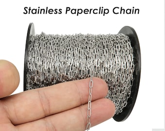 Paper Clip Chain Bulk Wholesale Paperclip Chain Gold Silver for Necklace Bracelet, Stainless Steel Chain for Jewlery Making